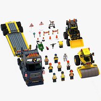 Lego workers and construction equipment set