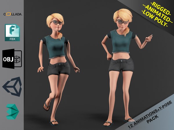 modelo 3d Mujer Toon Motion Pack - TurboSquid 1210387