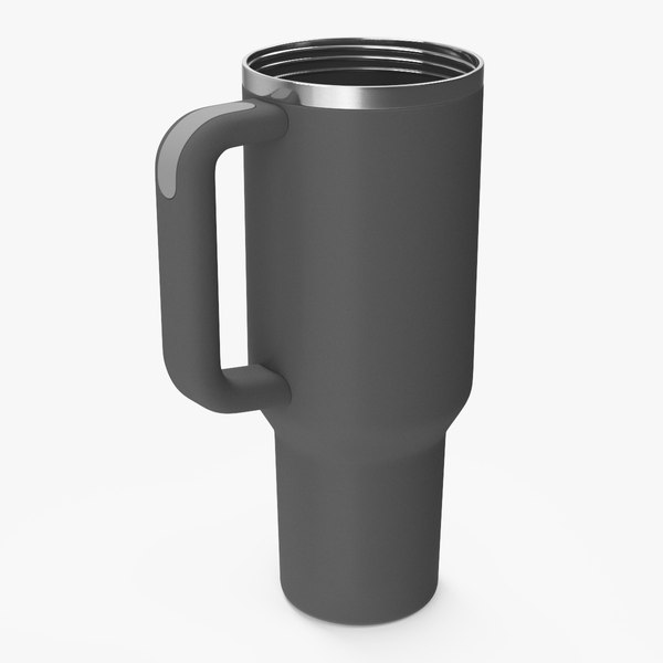 Insulated Travel Mug with Straw Grey Open 3D model