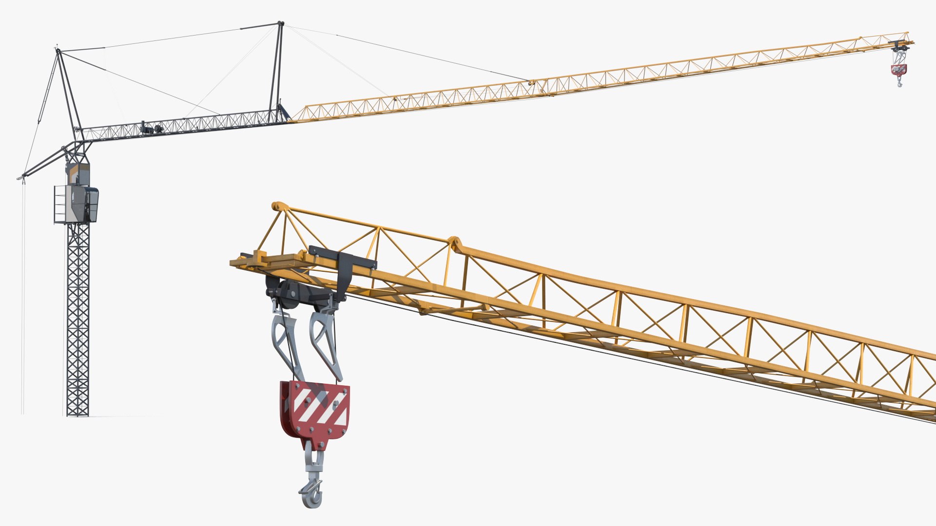 Lattice Boom Tower Crane Unit with Operator Cabin 3D model preview