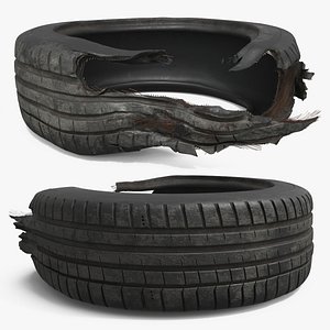 Torn Car Tire Black Used 3D model