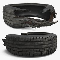 Torn Car Tire Black Used