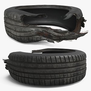 Torn Car Tire Black Used