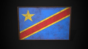 3D Old Picture Frame With Democratic Republic of the Congo  Flag - Game Ready PBR Low-poly 2