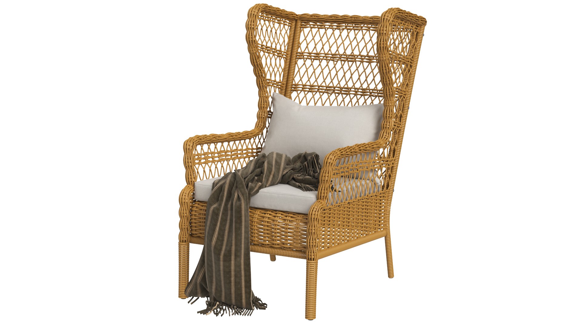 Ikea Rattan Wing Chair Mid-Century Italian Bamboo Woven Rattan