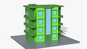 Low Poly Apartment Building with Balconies Green