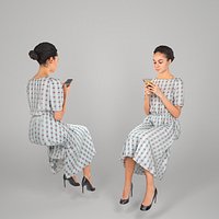 Attractive woman in midi dress sitting 261
