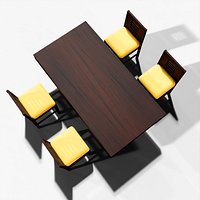 Wooden Dining Table with Yellow 6 Chairs 3d Model