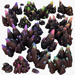 3D Rocks Crystals Gems Pack for Cave Dungeon  Mine model