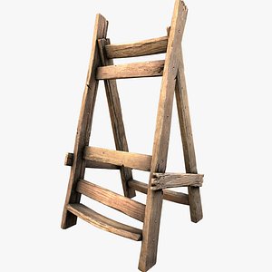 Medieval Weapon Rack Furniture Wooden Armory Stand 3D model