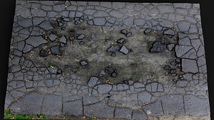 road hole destroyed asphalt cracked debris PBR photogrammetry 3D