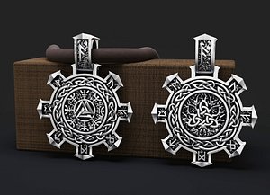 pendant with runes and symbols for printing and cnc