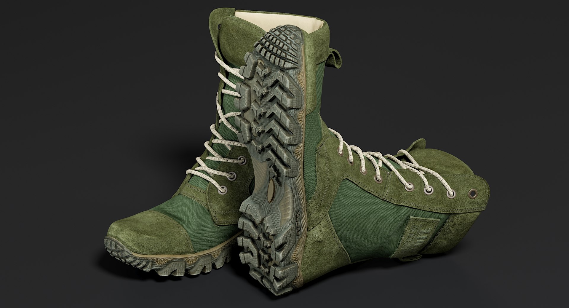 3D realistic military boots green https://p.turbosquid.com/ts-thumb/uV/C37efF/KHYUyWmf/_view03/jpg/1564816798/1920x1080/fit_q87/390c561a661e43aee91d4192ee54ee81182643cf/_view03.jpg