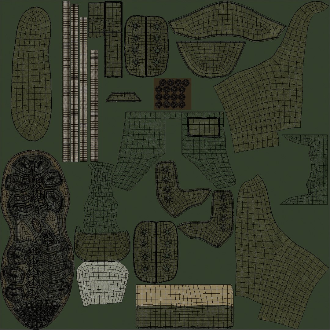 3D realistic military boots green https://p.turbosquid.com/ts-thumb/uV/C37efF/seUAQYS7/uvw/jpg/1564816951/1920x1080/fit_q87/4412068986f0ab053565686c228364673815eed0/uvw.jpg