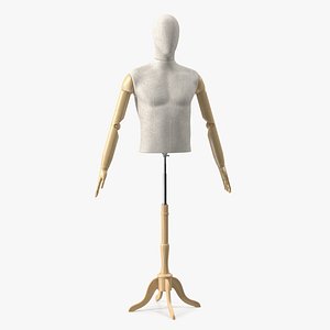 3D Male Flexible Half Body Mannequin Torso with Wooden Base Rigged