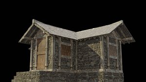 3D medieval house low poly old city house model