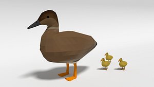 Low Poly Cartoon Gadwall Duck