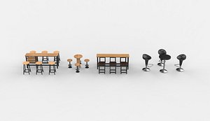 bar stool table set 3D model 3D model