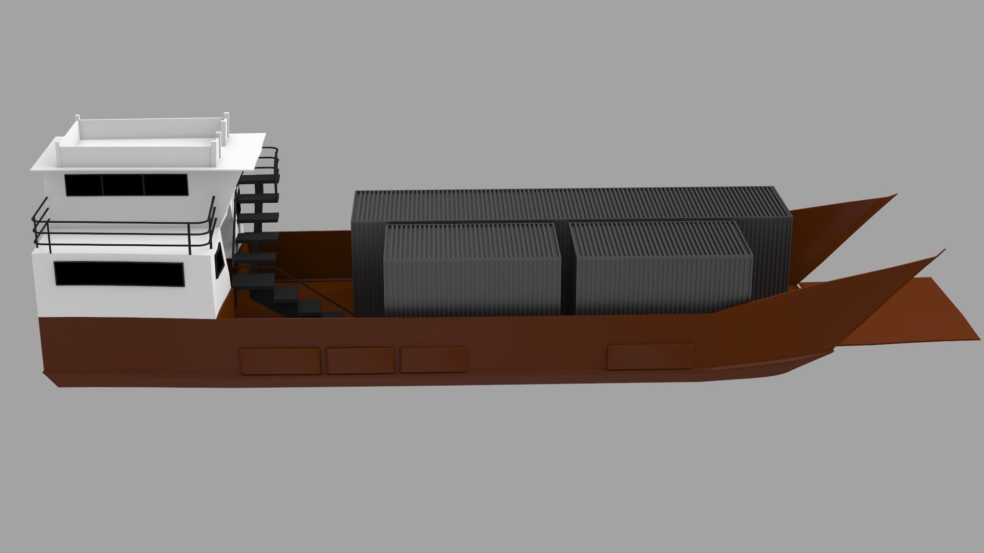 Landing Barge Olympic With Container 3D Model - TurboSquid 2384417