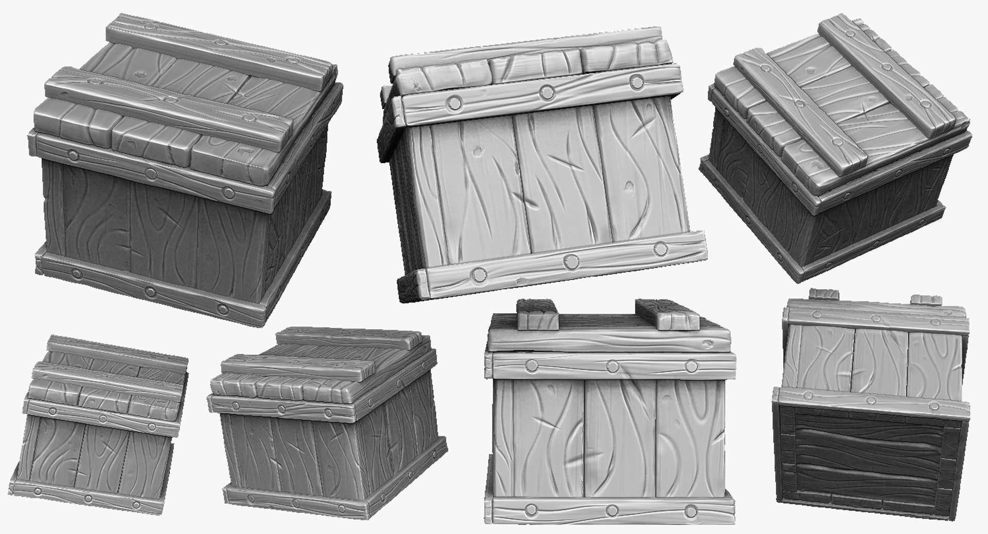 Sculpt Stylized Wooden Box 3d Model