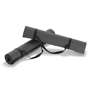 3D Black Twisted Yoga Mat Set - two gym roll rubber yogi pad with handles model