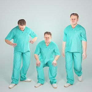 Animated surgical doctor male: walking, working, sitting 80
