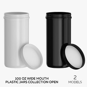 100 oz Wide Mouth Plastic Jars Collection Open - 2 models 3D model