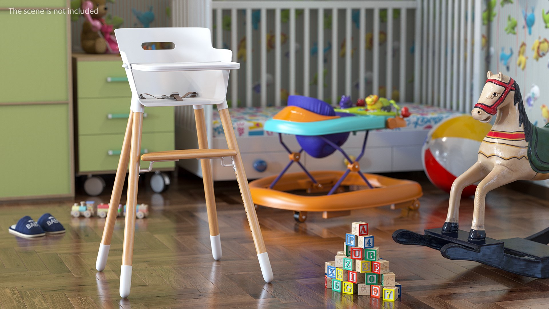 Wooden Adjustable Baby High Chair 3D model preview