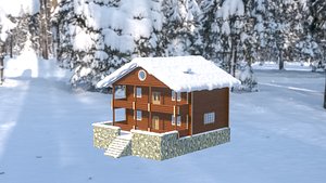 3D model Snowy Log House