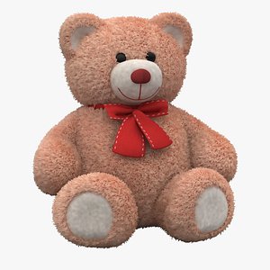 3D toy teddy bear brown with a bow