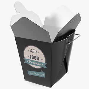 Black Paper Chinese Takeout Box 32 Oz Opened model