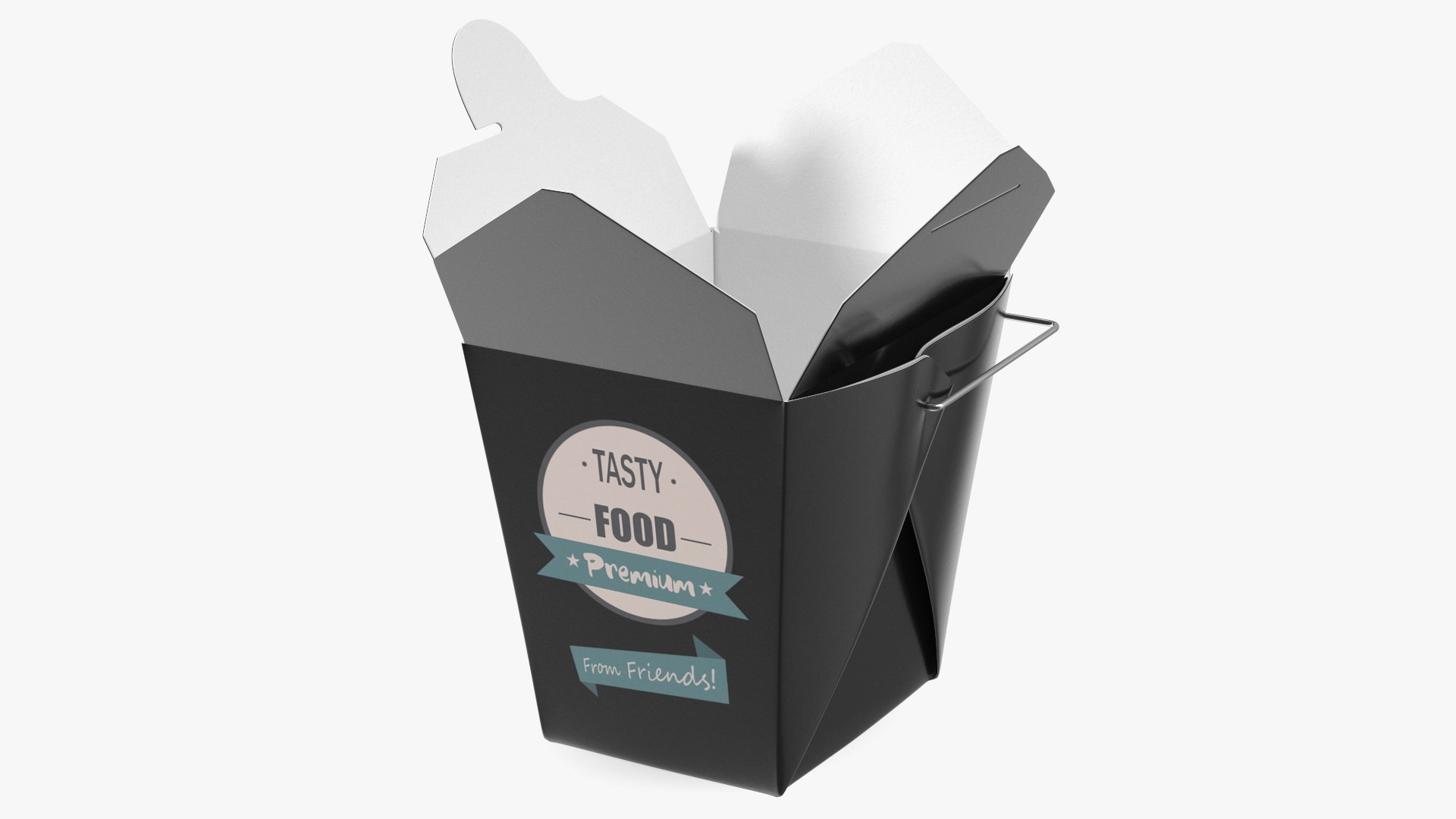 Black Paper Chinese Takeout Box 32 Oz Opened 3D model preview