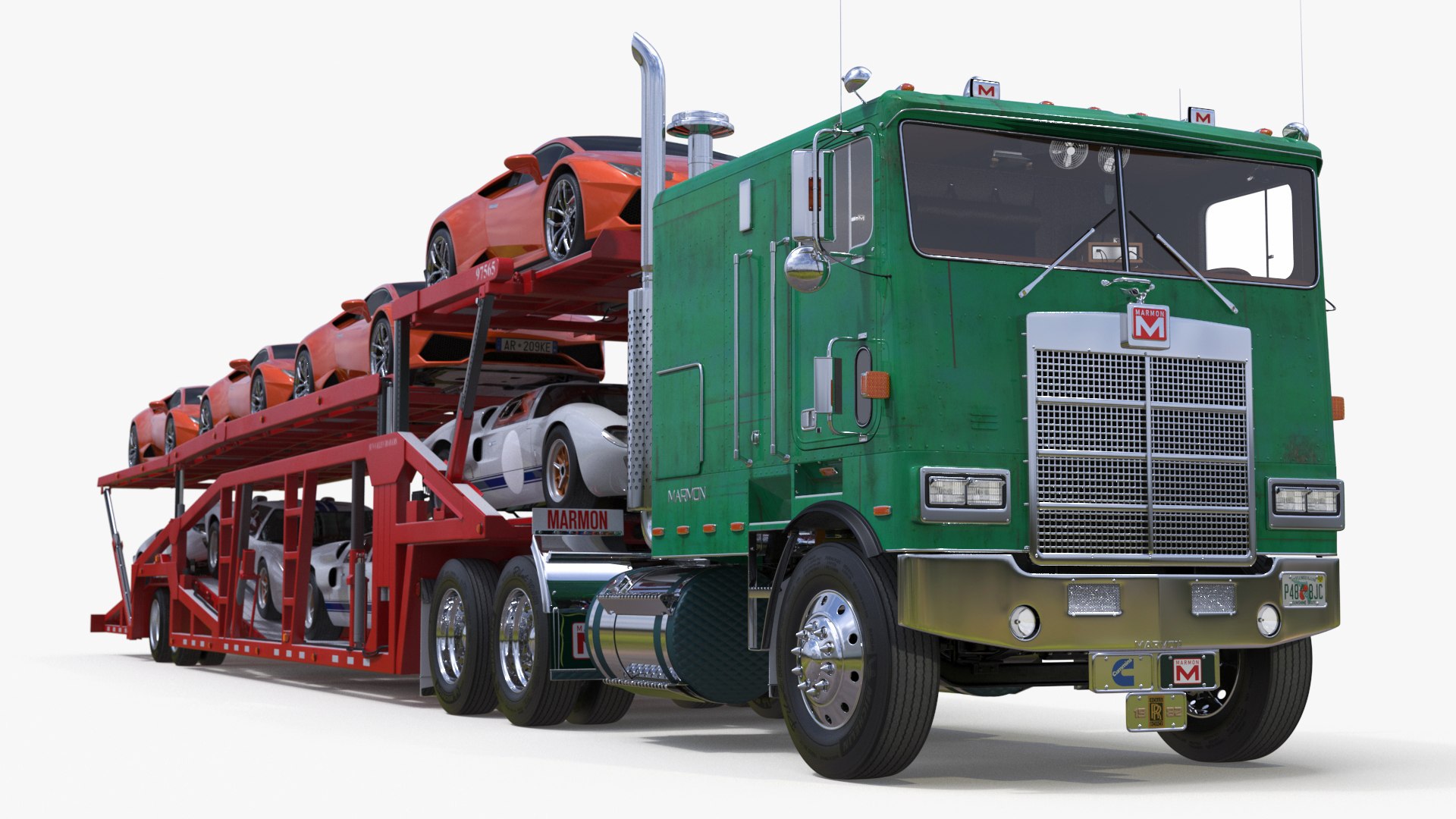 Marmon Truck with Car Carrier Loaded Cars 3D model preview