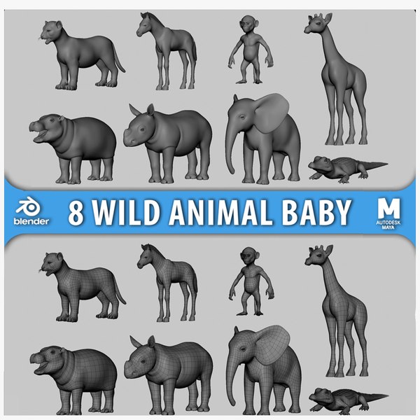 3D model 8 Wild Animal Baby