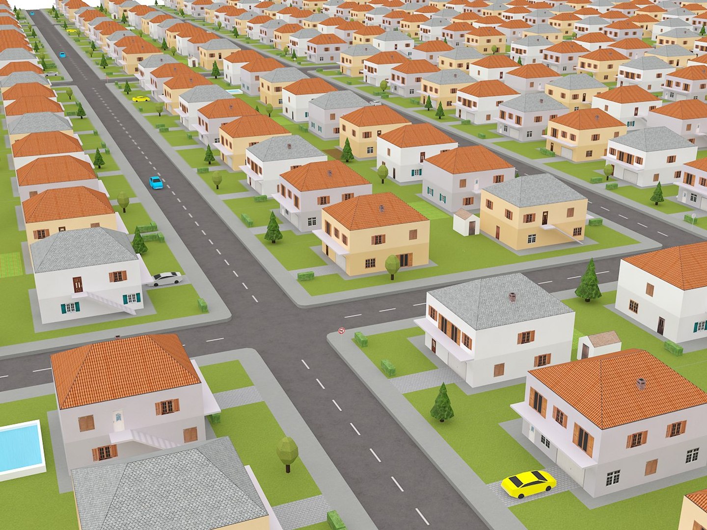 3d Model Of Tileable Suburb Block
