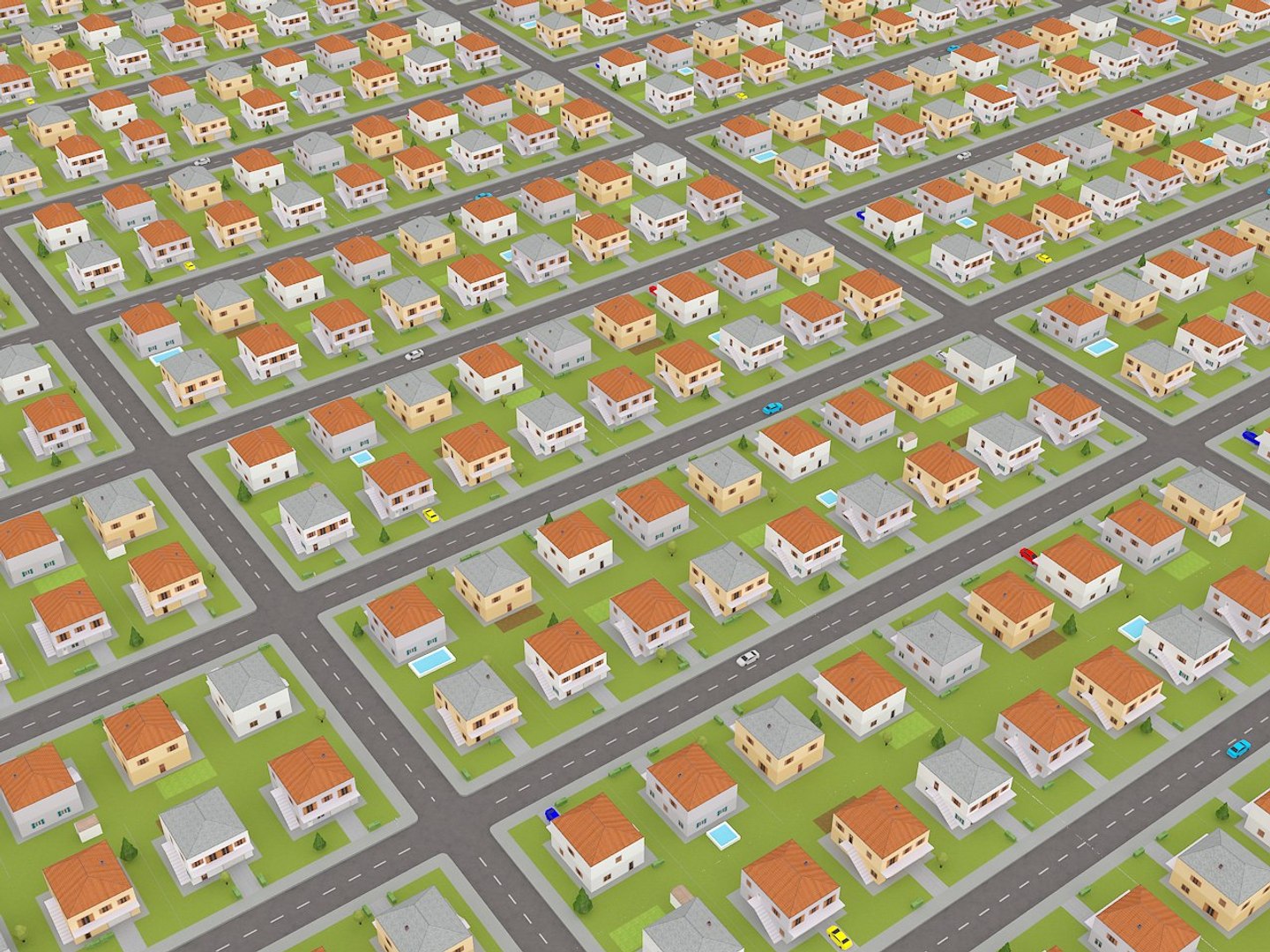 3d Model Of Tileable Suburb Block