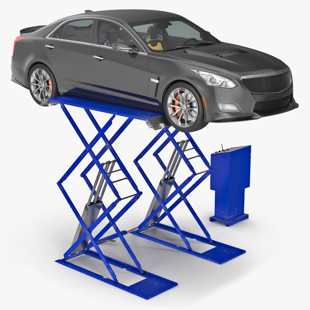 Automotive Scissor Lift and Sedan Rigged(1) 3D model preview