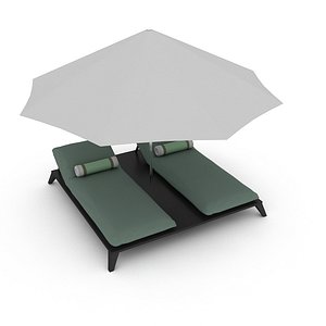 3D model sunbeds and umbrellas