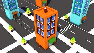 High-Quality 3D Apartment Building Model with Detailed Street