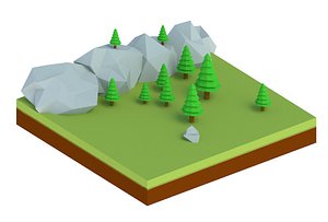 forest trees rocks 3D