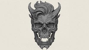 Modern Demon Skull Print Ready 3D Model