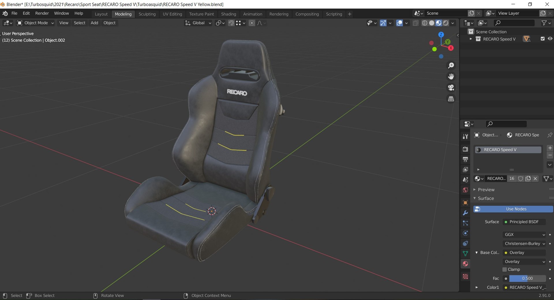3D RECARO Speed V Yellow Seat Model - TurboSquid 1772797