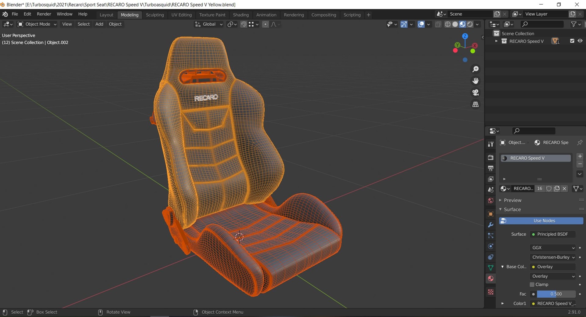 3D RECARO Speed V Yellow Seat Model - TurboSquid 1772797