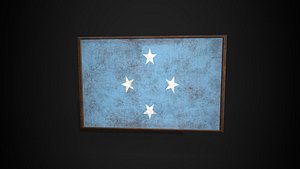 Old Picture Frame With Micronesia  Flag - Game Ready PBR Low-poly 3D Model 3D