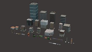 modular city buildings and props 3D model