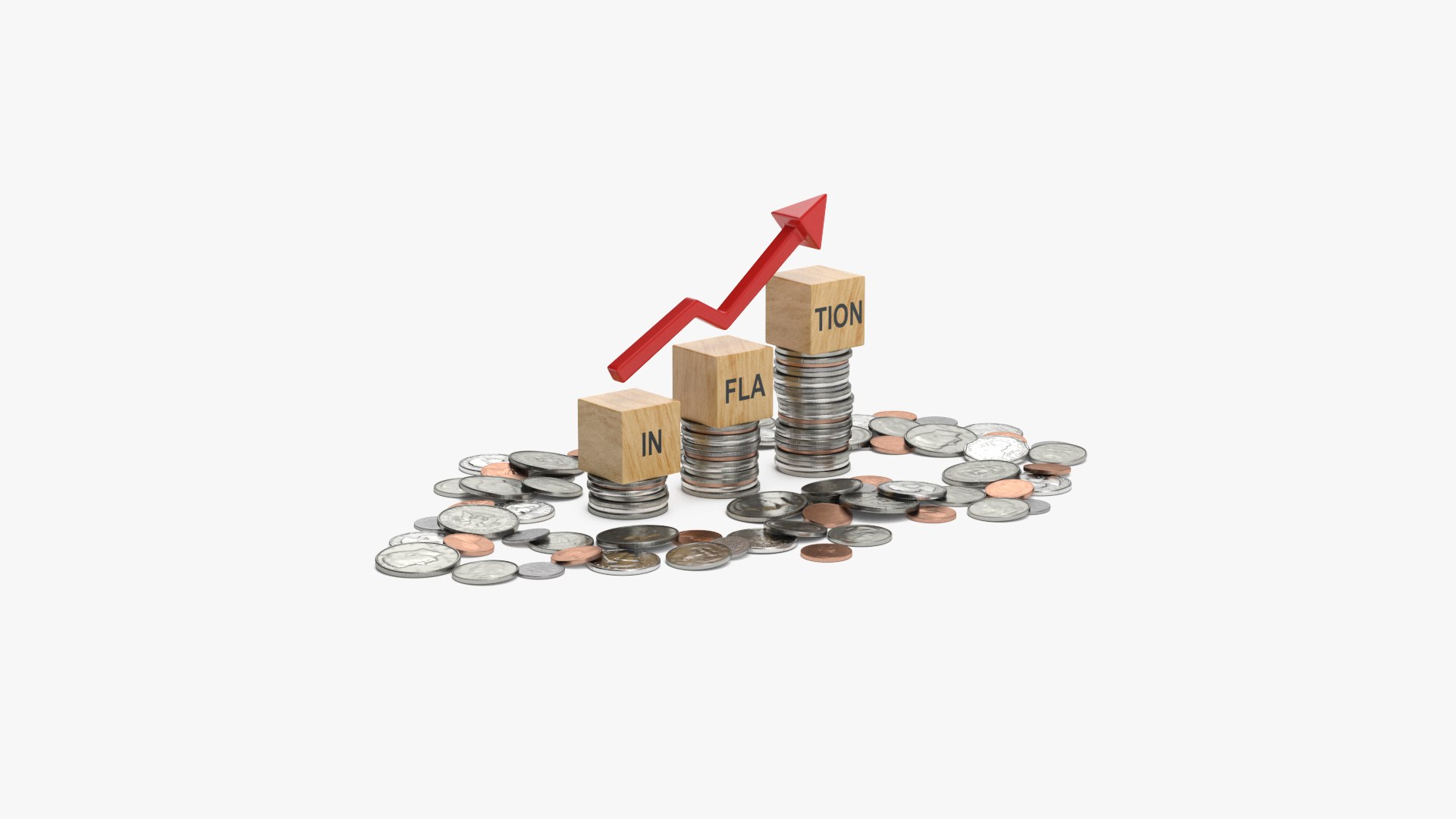 Inflation Arrow Graph with Coins 3D model preview