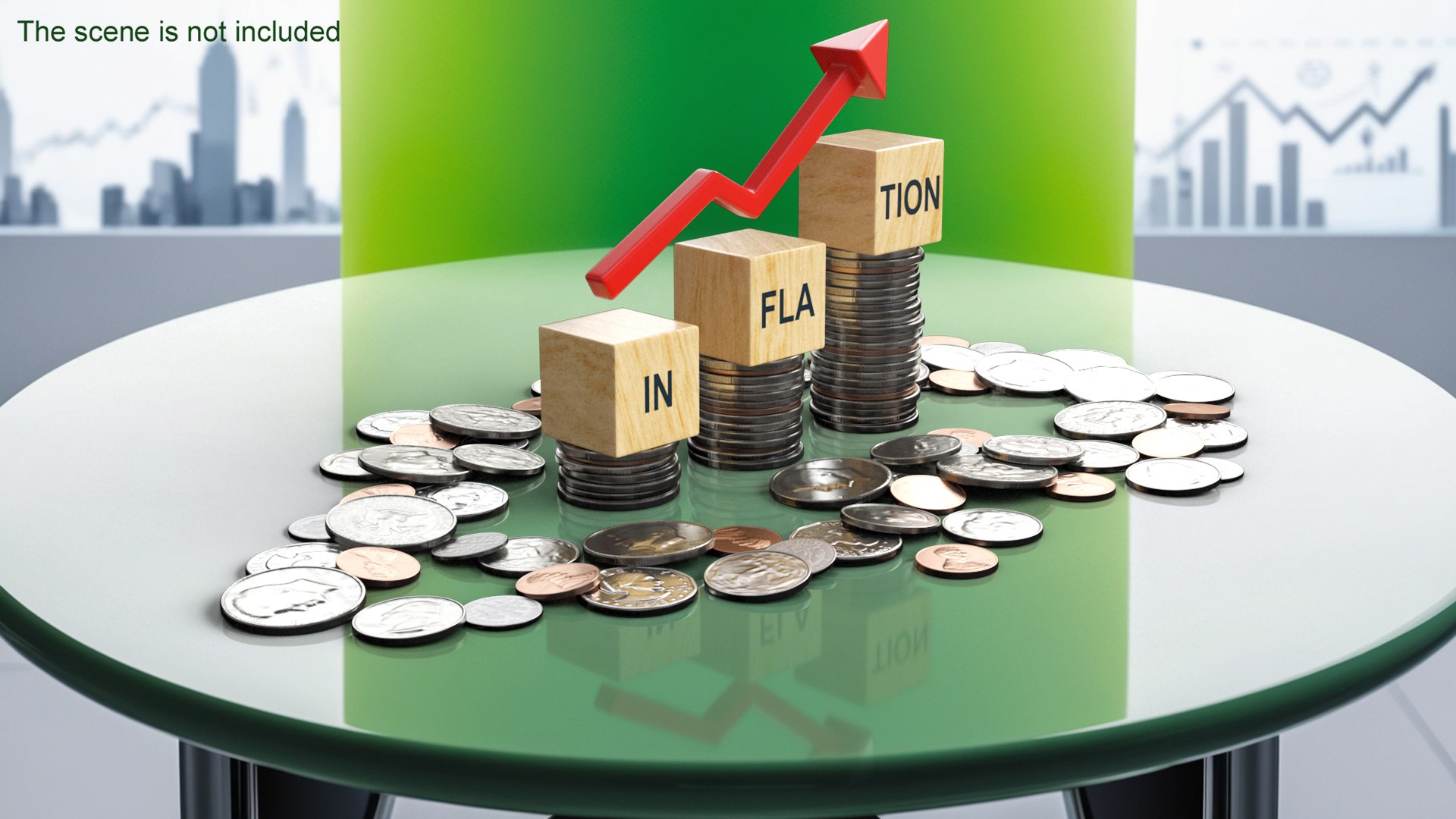 Inflation Arrow Graph With Coins Model - TurboSquid 2277675
