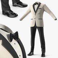 Formal Tuxedo Suit with Bow Tie White