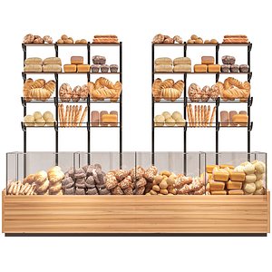 3D model Showcase in a bakery with fresh bread