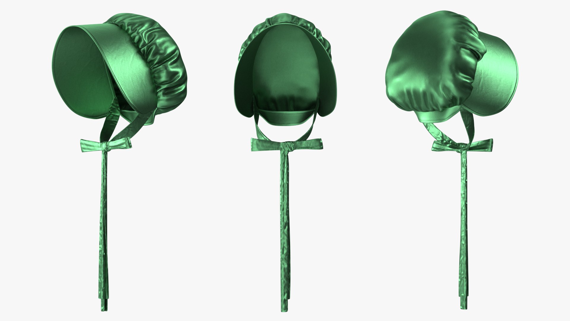Satin Bonnet Hat Emerald 3D model preview